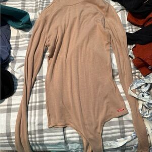 Tan Fitted Bodysuit with Long Sleeves